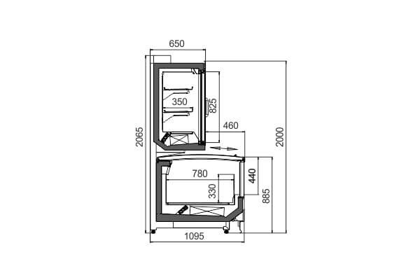 Комбинированная шкаф-бонета Alaska combi 2 MHV 110 LT D/C M для замороженных продуктов Hitline