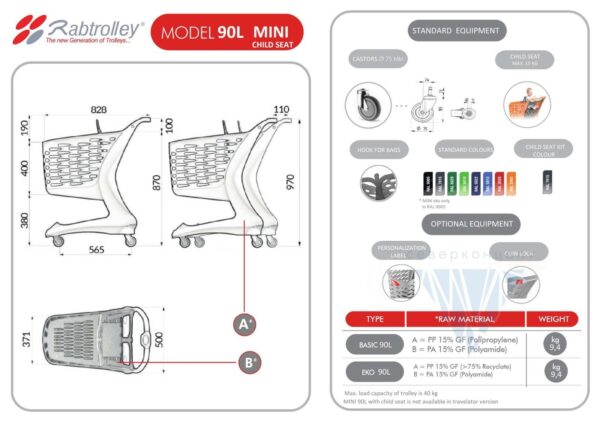 Покупательская тележка пластиковая Rabtrolley 90L MINI Glamour (90л)