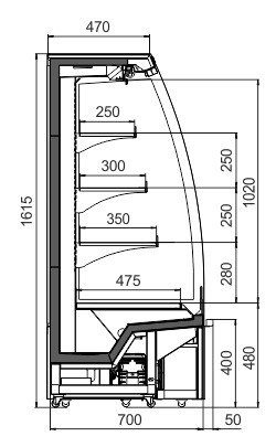 Полувертикальная витрина Indiana eco MSV 070 MT O M/A Hitline