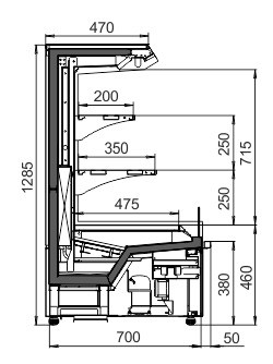 Полувертикальная витрина Indiana eco MSV 070 MT O M/A Hitline