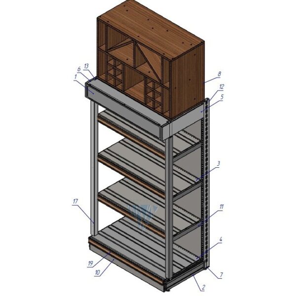 Стеллаж пристенный для алкоголя (тип 1) с коробом