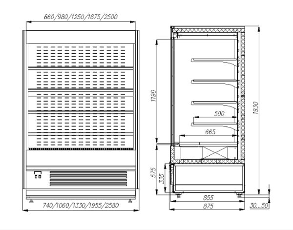 Пристенная холодильная горка Carboma Cube 1930/875 ВХСп-1,3 инд.