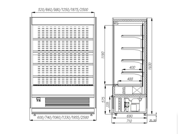 Пристенная холодильная горка Carboma FС20-07 VM 0,6-2 9006-9005 (Cube ВХСп-0,6)