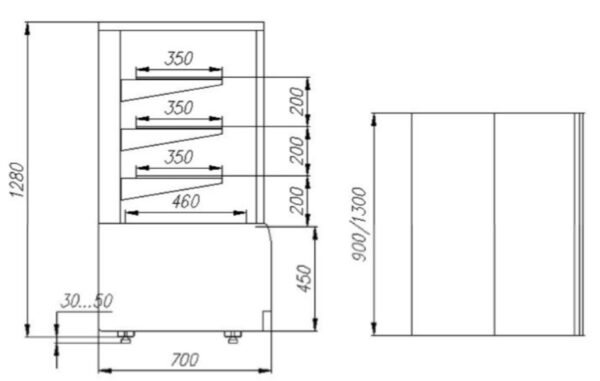 Витрина кондитерская K70 VV 0,9-1 STANDARD 9006-9005 (ВХСв-0,9д Carboma Люкс ТЕХНО)